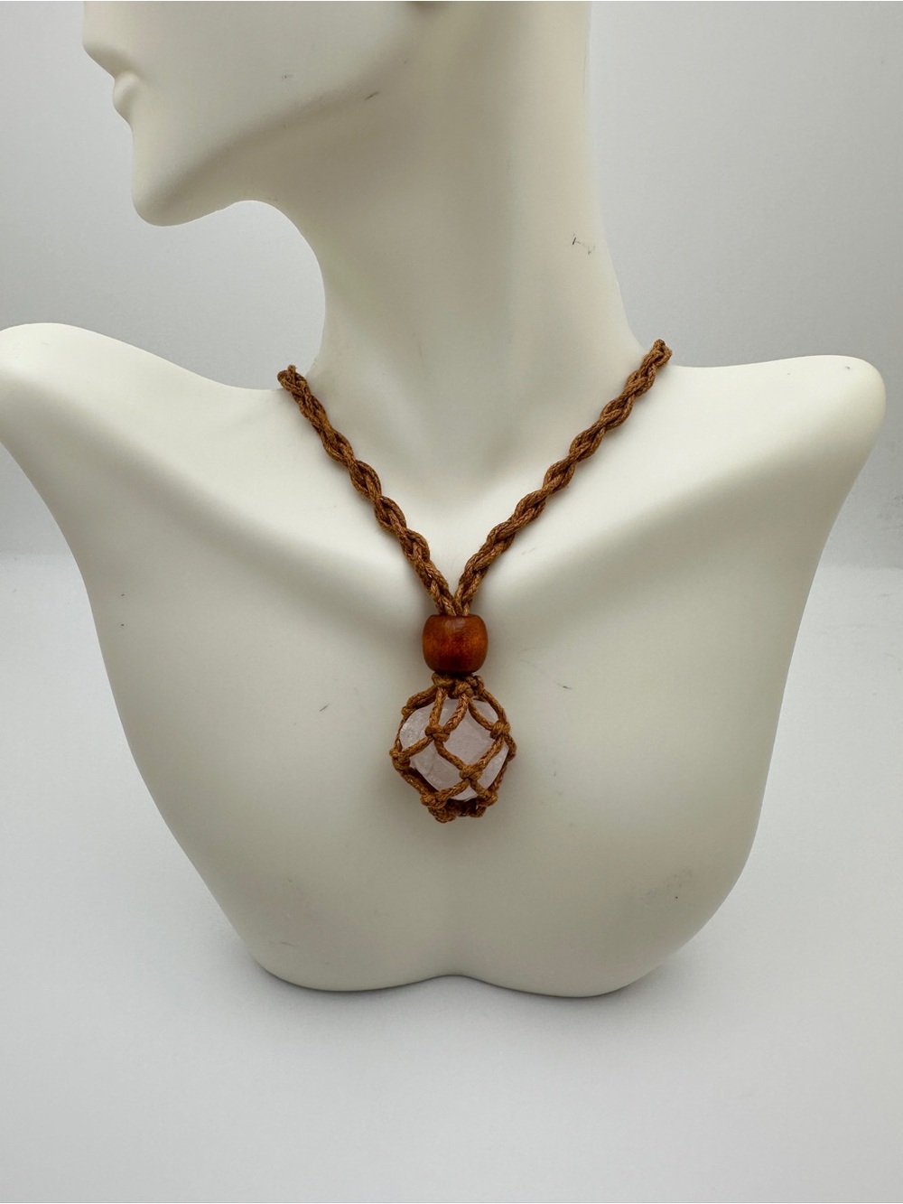 Handmade Brown Macrame Wood Bead Pendant Necklace
